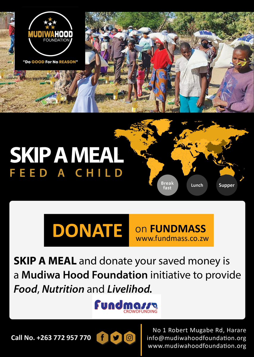 MudiwaHood's tweet photo. I have decided to Skip A Meal everyday for the next 90 days for a good cause, FEED THE HUNGRY.
We have partnered with FUNDMASS our official partner on this initiative. No amount of donation is too small, Donate on the campaign on the link below...
https://t.co/Mnc3Yvl0jW https://t.co/tNkaSTNKoa