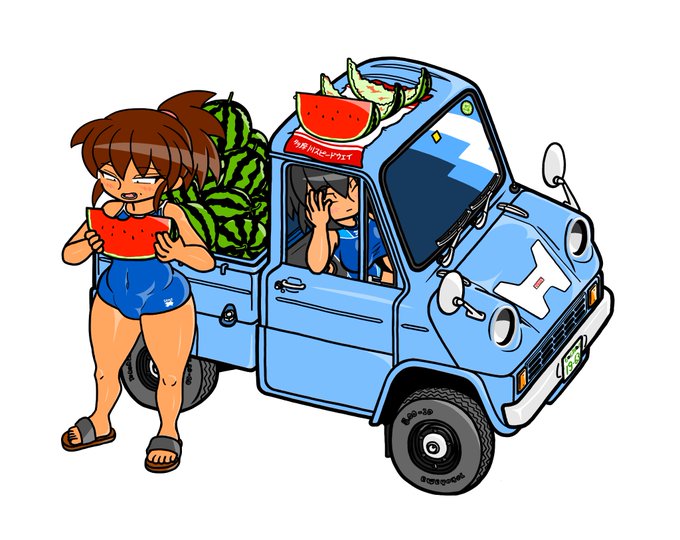 ホンダT360と水着姿の従子先生と女子生徒 