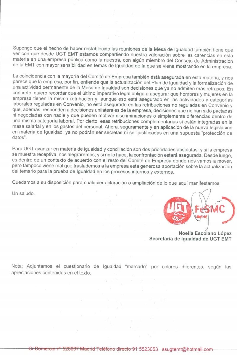UgtEmtMadrid's tweet photo. 👉El plan de Igualdad de @EMTmadrid está obsoleto y necesita ser actualizado
Para @UgtEmtMadrid avanzar en materia de igualdad y conciliación son dos prioridades absolutas 💜 https://t.co/nT1AwAAwOd