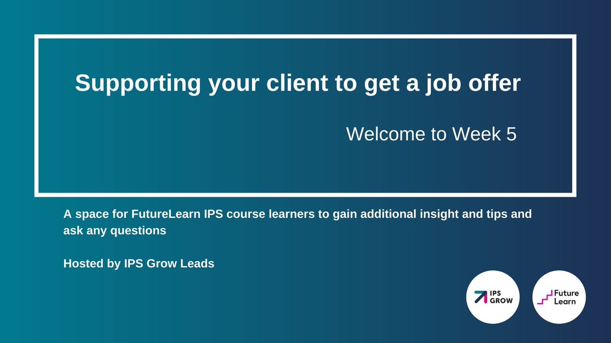 IPSGrow's tweet photo. In week 5 of our IPS e-learning course we will be focusing  on supporting clients to get a job offer. Click the link below for more information: https://t.co/IISyKQMupU

#IPS #training #mentalhealth #supportedemployment #futurelearn #elearning https://t.co/ptx48MYejG