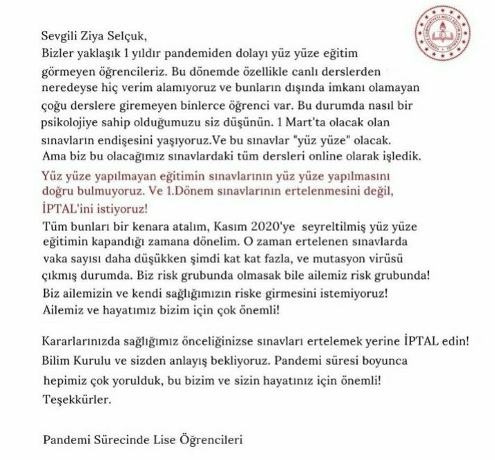 bunaldm_artk's tweet photo. #TurkishStudentsLivesMatter Görmediğim konulardan sınav olacağız ve eğitim hayatımı bitirdiniz. https://t.co/S330GoWV1W