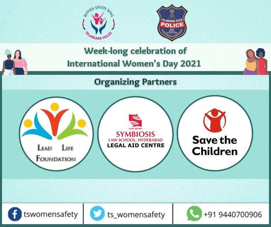 tg_womensafety's tweet photo. @ts_womensafety welcomes organising partners @lac_slsh @stc_india &amp; @LeadLifeindia to celebrate the spirit of partnership for organizing a week-long awareness program to celebrate #IWD2021 from March 1st to March 8th, 2021.
@SwatiLakra_IPS @SumathiIPS #AllyUpForHer https://t.co/1Ki5sfWPtQ