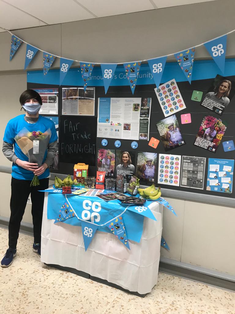 The #Carnoustie community board has temporarily been replaced with a #FairtradeFortnight stand, showcasing some of our Fairtrade products and information about Fairtrade. #ItsWhatWeDo