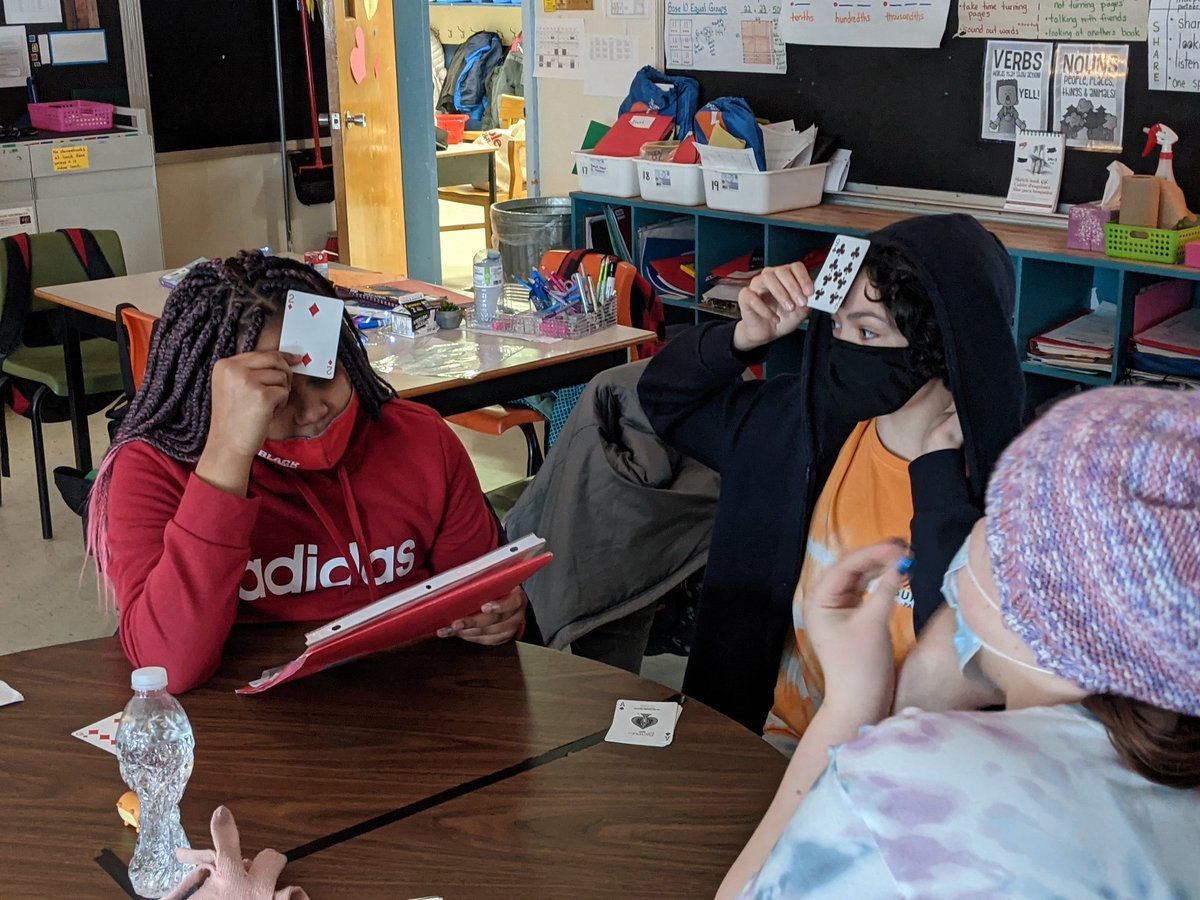 HrceJennifer's tweet photo. Practicing our multiplication/division facts with Salute game in 5/6 Dewolfe @JoeHoweSchool
Dealer says the product aloud and players determine their factor by looking at their opponent's factor.
#HRCEmath @DewolfTerin https://t.co/8ctY1FWcLD