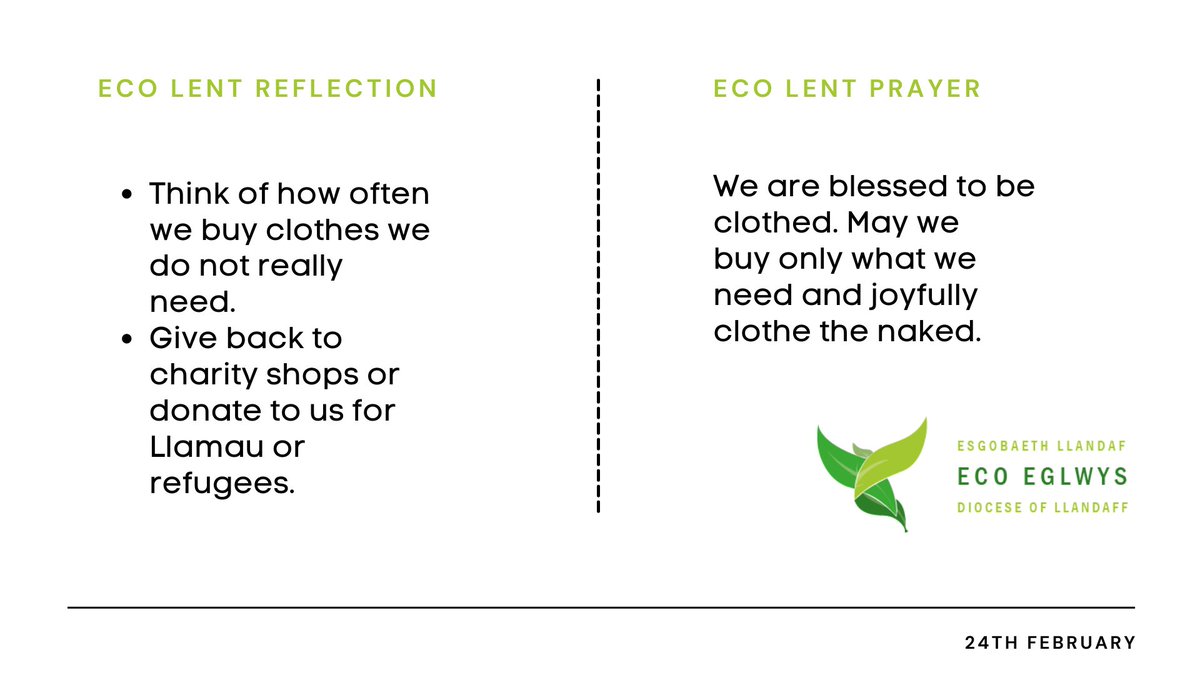 LlandaffDio's tweet photo. Could you give away some clothes you no longer wear? 

#EcoEglwys #EcoLent https://t.co/Nfmta0bZ6A