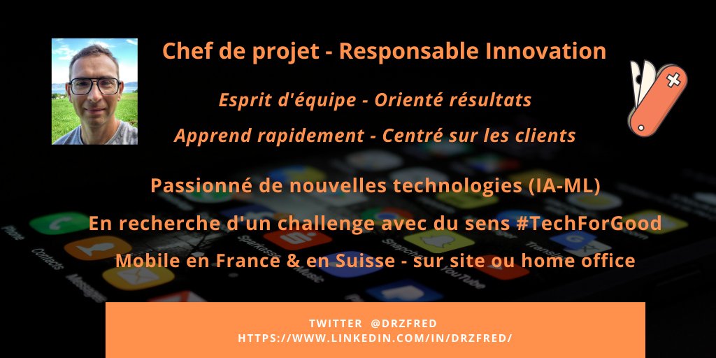 J'ai besoin de votre soutien pour un poste:
#chefdeprojets #responsableinnovation

👉Passionné de nouvelles technologies #IA
👉Expériences agroalimentaire - santé digitale

MP ouverte

#pleaseRT #i4emploiR #innovation #job #emploi #CDP #digitalhealth 

LI linkedin.com/in/drzfred/