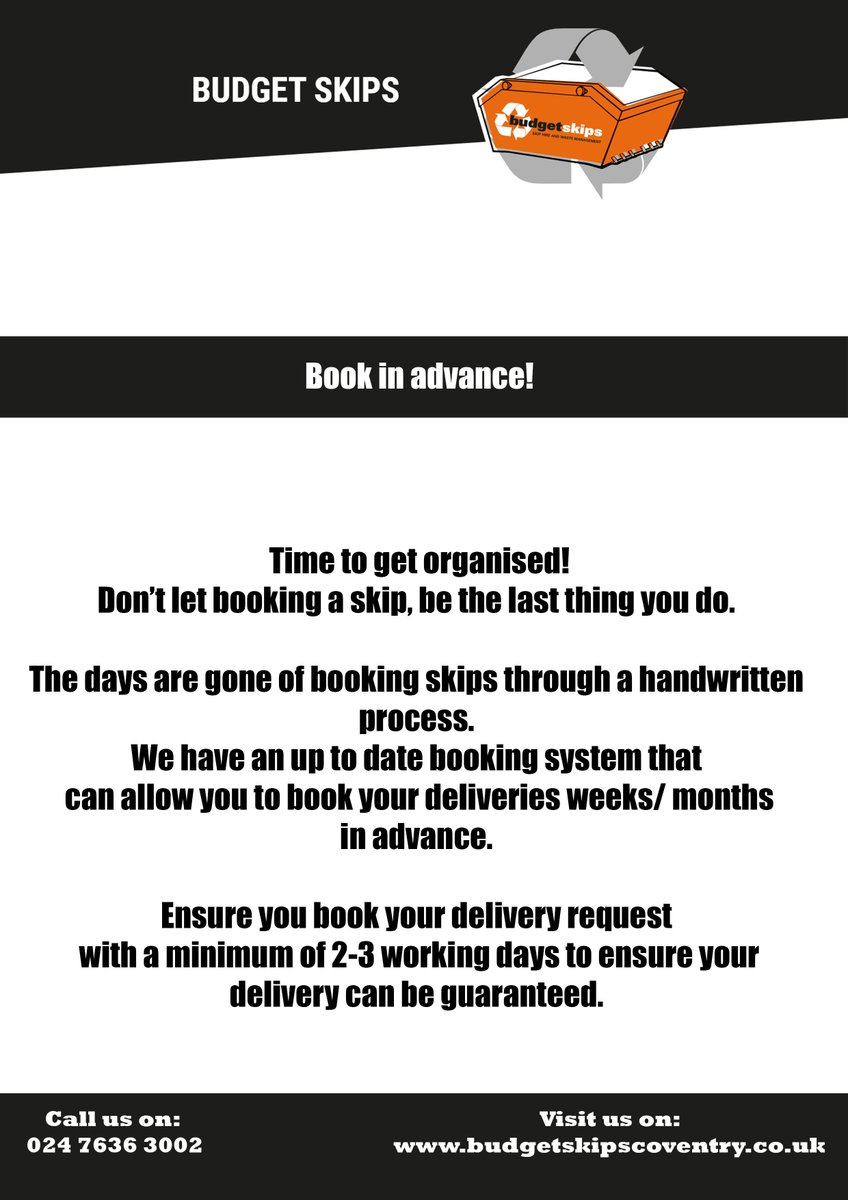 Time to get organised!

We have an up to date booking system that can allow you to book your deliveries weeks/ months in advance. 

Ensure you book your delivery request with a minimum of 2-3 working days to ensure your delivery can be guaranteed.