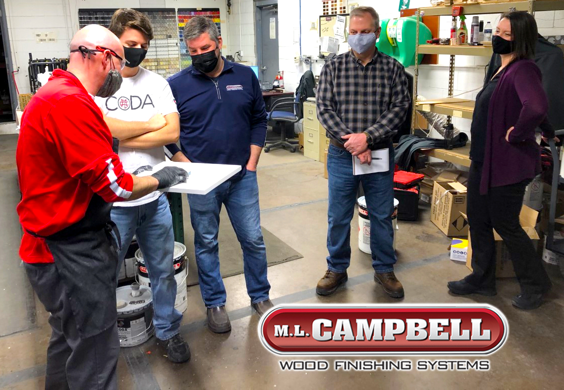 dsi_service's tweet image. DSI Regional Sales Manager Mitch Scott demonstrates M.L. Campbell&apos;s UNIVERSAL WB PRIMER to the DSI Warren, MI sales team. UNIVERSAL WB PRIMER, is a fast-drying, easy-to-sand waterborne primer creating an ideal smooth basecoat. mlcampbell.com/product/univer… #MLCampbell #woodfinishing