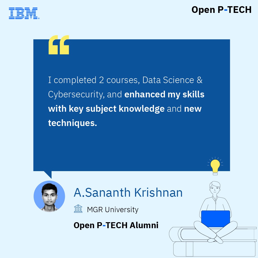 Designed by the experts at <a href="/IBM/">IBM</a>  @PTECHNETWORK courses are enabling 1000s of students across India to kickstart their career and future-proof their professional journey. 
Visit ptech.org/open-p-tech to learn more about our free courses
#OpenPTECH #GoodTechIBM  #ibmgoodtechindia