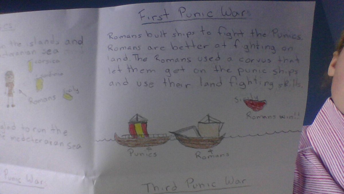 NewCenturyMS's tweet image. Our Connect Academy 6th grade students use a variety of ways to demonstrate their knowledge.  Here they used pencil and paper to identify the 5 W&apos;s of the Punic Wars and illustrate the causes and effects. #modesoflearning #virtualcreativity