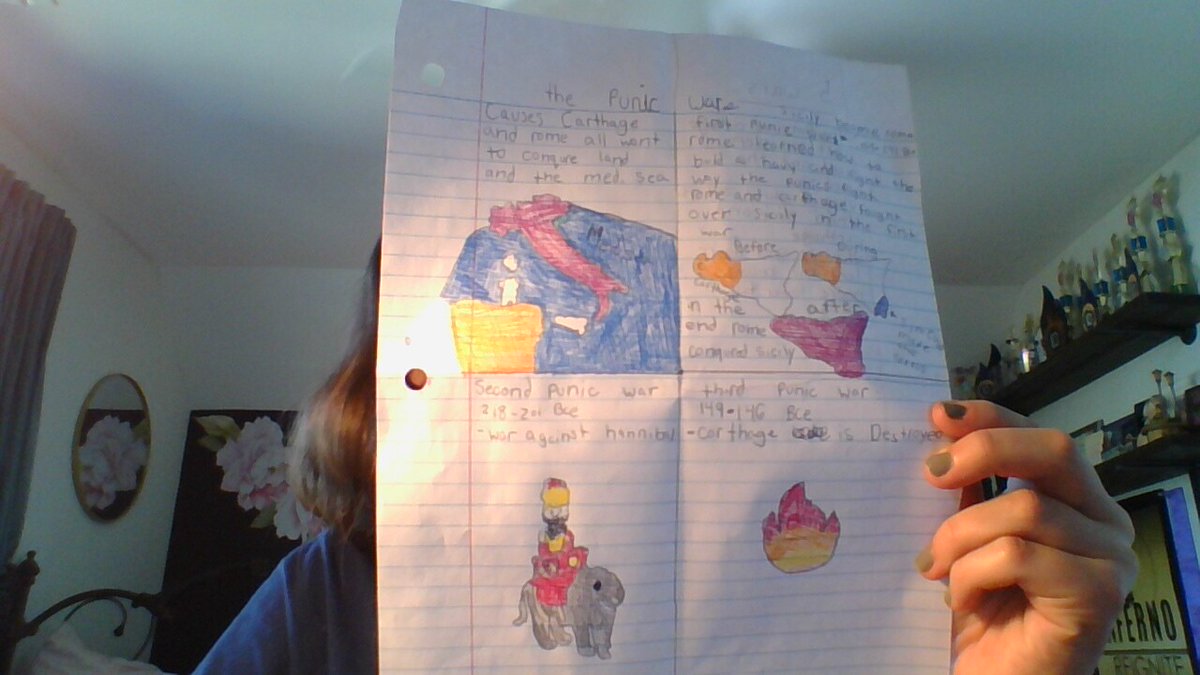 NewCenturyMS's tweet image. Our Connect Academy 6th grade students use a variety of ways to demonstrate their knowledge.  Here they used pencil and paper to identify the 5 W&apos;s of the Punic Wars and illustrate the causes and effects. #modesoflearning #virtualcreativity