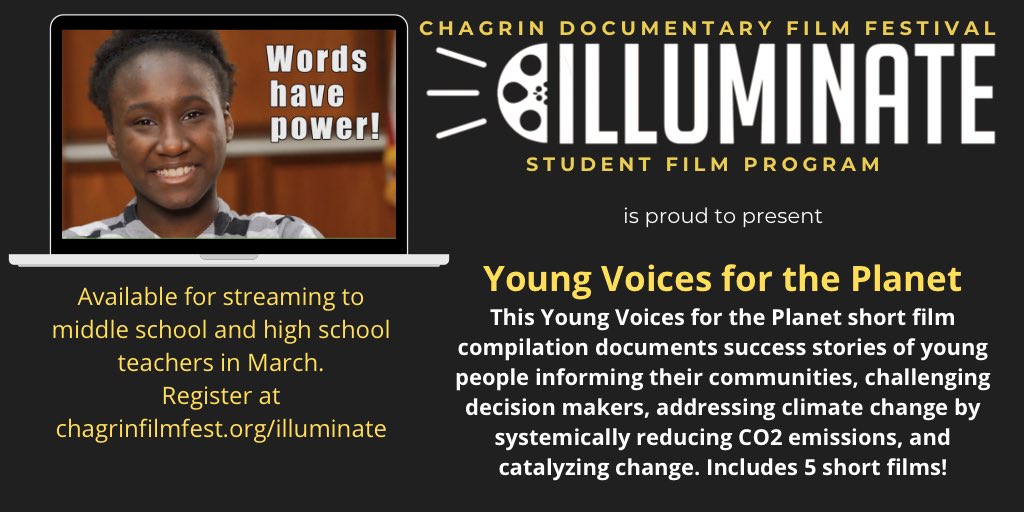 illuminatecdff's tweet photo. Middle School Teachers can register their classes (FREE) to stream YOUNG VOICES FOR THE PLANET - in March. For info about all Illuminate docs and to register visit https://t.co/szPPFoZjra #documentary #illuminate https://t.co/xLsEhMmpvF