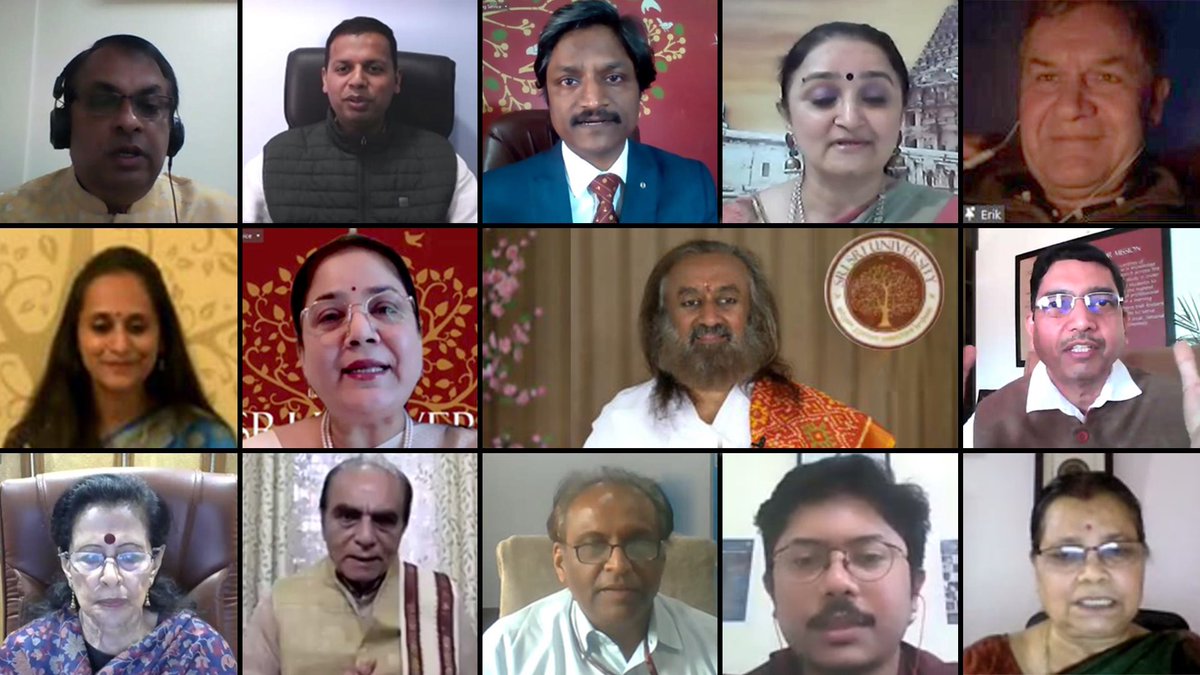 Gurudev's tweet image. Virtually inaugurated the four new Research &amp;amp; Innovation centers along with the Faculty of Emerging Technologies and Sri Sri School of Cyber peace at @SriSriU. These centers will become pioneers in finding disruptive solutions to challenges faced by humanity.