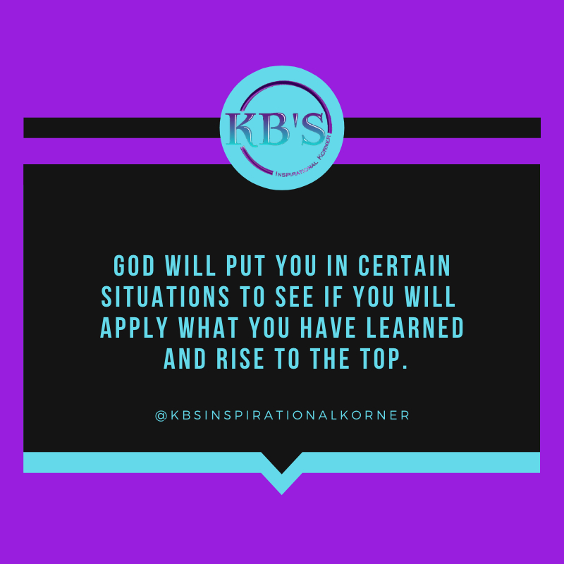 kbskorner's tweet image. Although you may not know when you are being tested, treat every situation as if you are. Times will get hard but when you have the tools that God gave you, there is no other option but to rise to the top. You got this! 💙💜 

#KBsThoughts #KBsInspirationalKorner #inspiratio