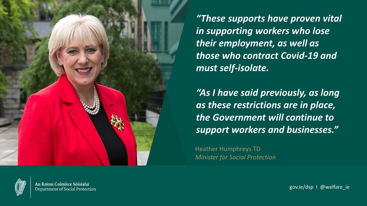 The Pandemic Unemployment Payment and the Enhanced Illness Benefit have been extended until June 30th 2021

The PUP will remain open to new entrants and continue to be paid at the current rates

gov.ie/en/press-relea…