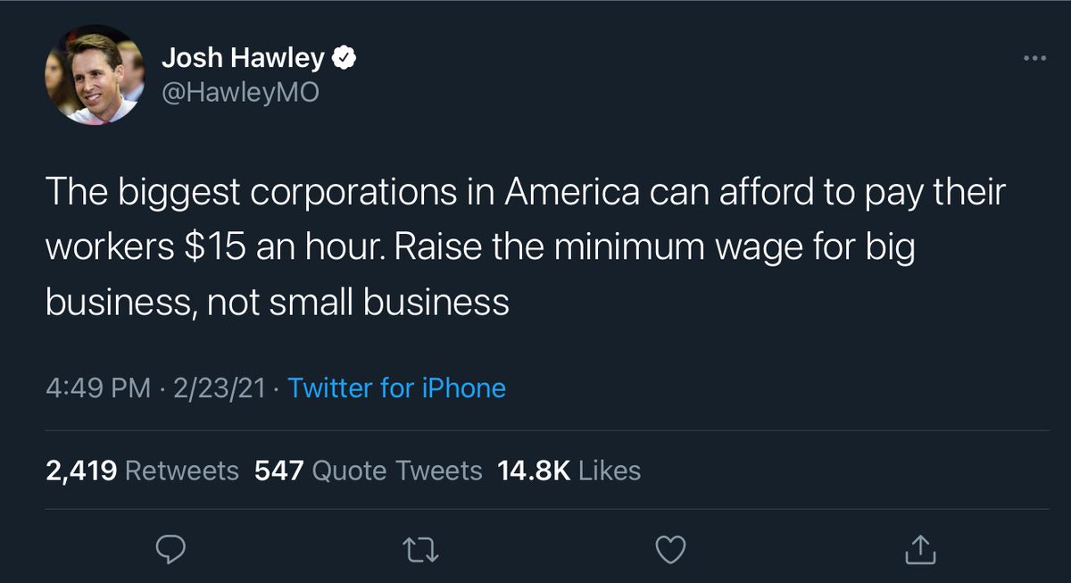 Here’s a proposition. We raise the minimum wage and in return, he resigns from the Senate and goes directly to fucking jail. #ExpelJoshHawley