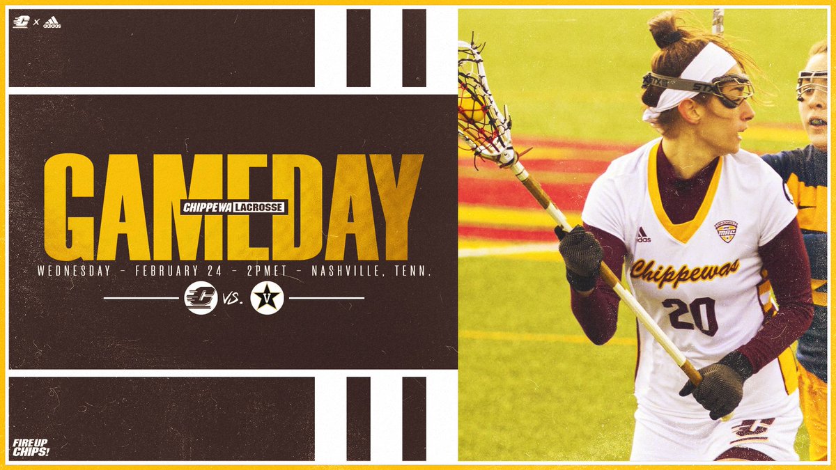 CMU_Lacrosse's tweet photo. GAME DAY‼️ The Chippewas are headed south for their next game, visiting Vanderbilt today for a matinee matchup.
#FireUpChips 🔥⬆️🥍
🕑 2 p.m. ET
🏟 Vanderbilt Lacrosse Complex
📍 Nashville, Tenn. 
📊 https://t.co/0OoxCFVHGd
📺 https://t.co/HKuJxtcIqW https://t.co/0Si5JTKwVT