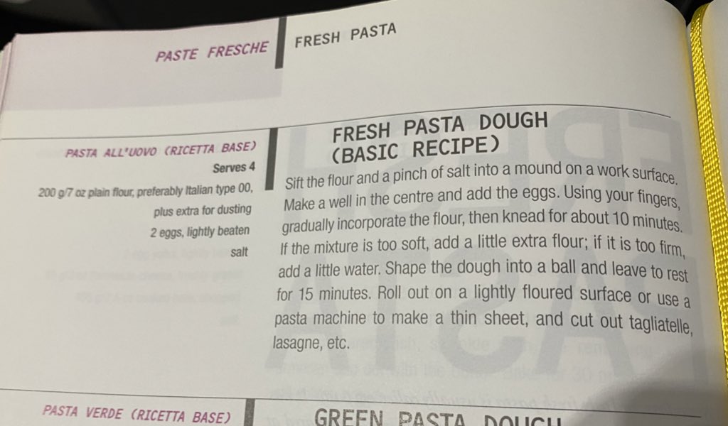 Used this recipe for the pasta dough, with the exception that I milled some semolina into a fine powder in my pestle and mortar, weighed this “flour” and then made up the rest of the 200g with 00 flour - this is purely for experimentation and not necessary!