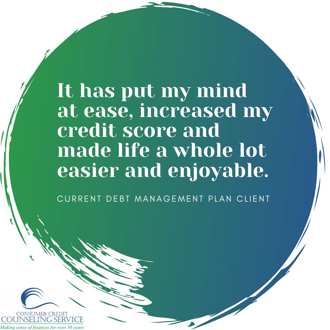CCCS_Savannah's tweet photo. We love hearing why our Debt Management Plan clients love the program. If you or someone you know wants to discuss their options about debt, call 912-691-2227 to set up an appointment with one of our fantastic experts!
#debt #debtfree #money #financialfreedom #credit https://t.co/18CmM8potb