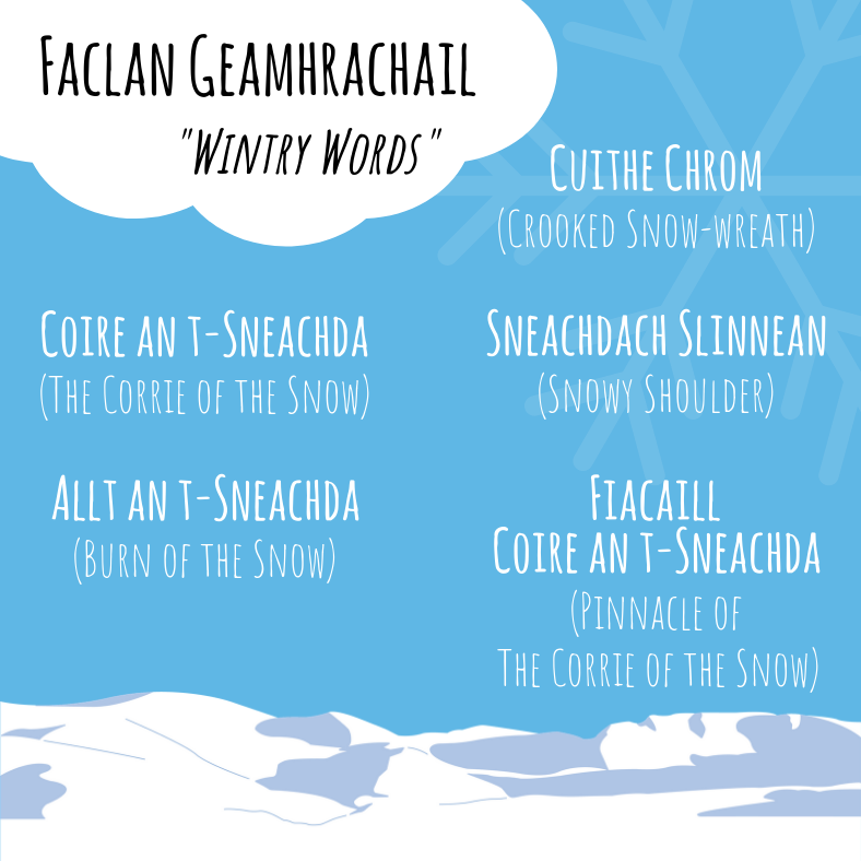#Gaelic place names can tell us a great deal about the climate found in a particular location. Cuithe Chrom on Cairn Gorm is a good example. This refers to the snowfield which remains when all around it has melted. When this features breaks, summer is almost upon us.