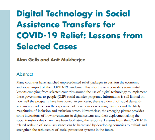 For those wanting some initial accounts see great piece by  @anitnath  @AlanHGelb  @CGDev  https://www.cgdev.org/sites/default/files/digital-technology-social-assistance-transfers-covid-19-relief-lessons-selected-cases.pdf (4/10)