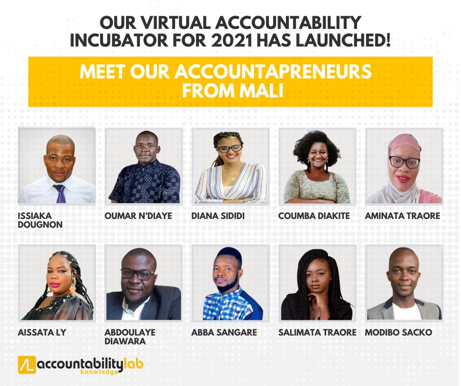 AccountLab's tweet photo. Les 10 Accountapreneurs de notre Incubateur virtuel de redevabilité 2021 au Mali promeuvent la diversité et l'inclusion, soutiennent les femmes dans la gouvernance et encouragent les jeunes. @walet_zeina @Kondoba https://t.co/i38Auy5ojt https://t.co/CFuVxOJ4Sg