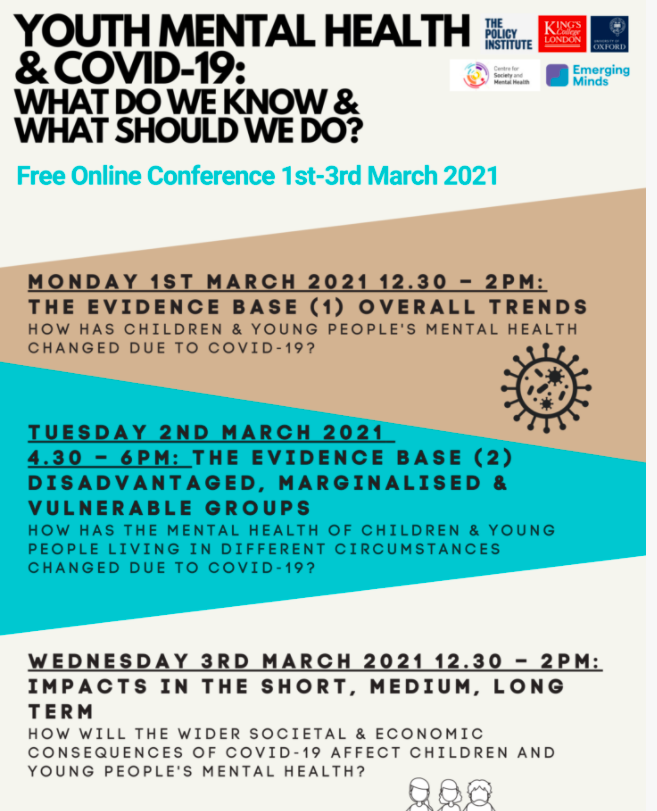 TOPIC Research Group (@topic_group) on Twitter photo 🗣️ Free online conference: Youth Mental Health & #COVID19: What do we know and what should we do?
hosted by <a href="/EmergingMindsUK/">Emerging Minds Network</a>, <a href="/policyatkings/">The Policy Institute</a> & <a href="/kcsamh/">ESRC Centre for Society and Mental Health</a>
👉1 March – 3 March👈
Register here: emergingminds.org.uk/conference-you… 🗣️ Free online conference: Youth Mental Health & #COVID19: What do we know and what should we do?
hosted by <a href="/EmergingMindsUK/">Emerging Minds Network</a>, <a href="/policyatkings/">The Policy Institute</a> & <a href="/kcsamh/">ESRC Centre for Society and Mental Health</a>
👉1 March – 3 March👈
Register here: emergingminds.org.uk/conference-you…