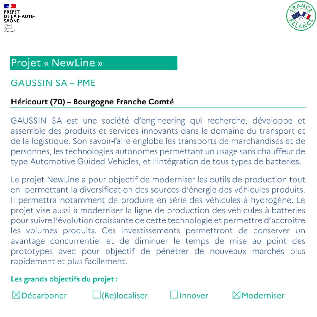 Prefet70's tweet photo. Découvrez les 3 entreprises de la Haut-Saône, lauréates du fonds de soutien aux investissements de modernisation de la filière automobile et aéronautique du Plan de Relance 👇

https://t.co/CpEB8oOoSw https://t.co/yYZ7oRjQRg