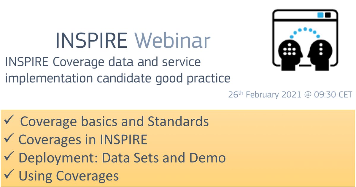 Join the #inspire_eu webinar 
INSPIRE Coverage data and service implementation candidate good practice

🗓️ 26 February 2021
ℹ️ europa.eu/!gX37wU