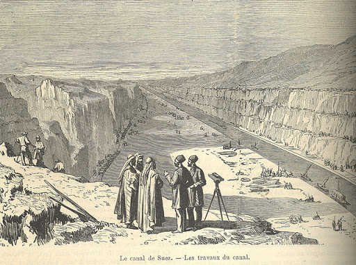 Construction of the canal had begun in April 1859. At first, the digging was done by hand with picks and shovels. Later, European workers with dredgers and steam shovels arrived. (3/14)