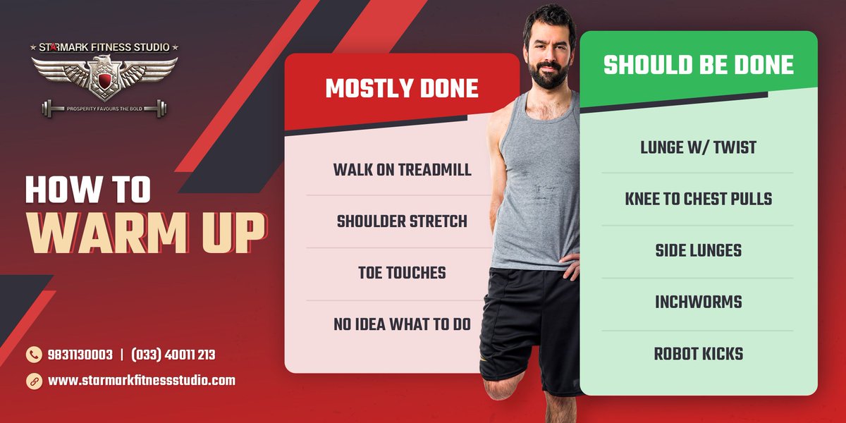 StarmarkStudio's tweet image. Now, Warm Up in the Correct Way
Follow These Tips to Warm Up Properly Before Your Workout
Visit Our Website: starmarkfitnessstudio.com

#warmup #warmupexercise #warmuptips #fitnesstips #gymnearme #StarmarkKolkata