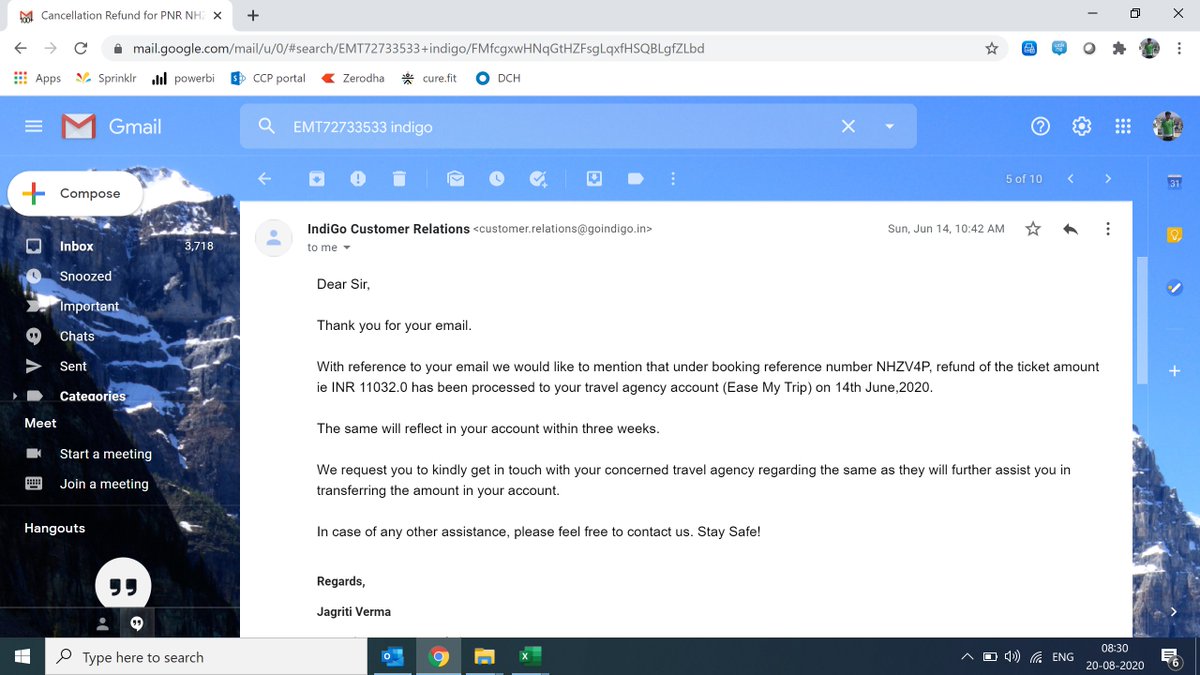 sunilchouhan32's tweet photo. @EaseMyTrip Templated lies from @EaseMyTrip. Infact I have the proofs that they have shared full refund to EMT in June itself (attached). And I am free to use this as evidence for further escalation vis-à-vis your statement here. https://t.co/MqMDizMReT