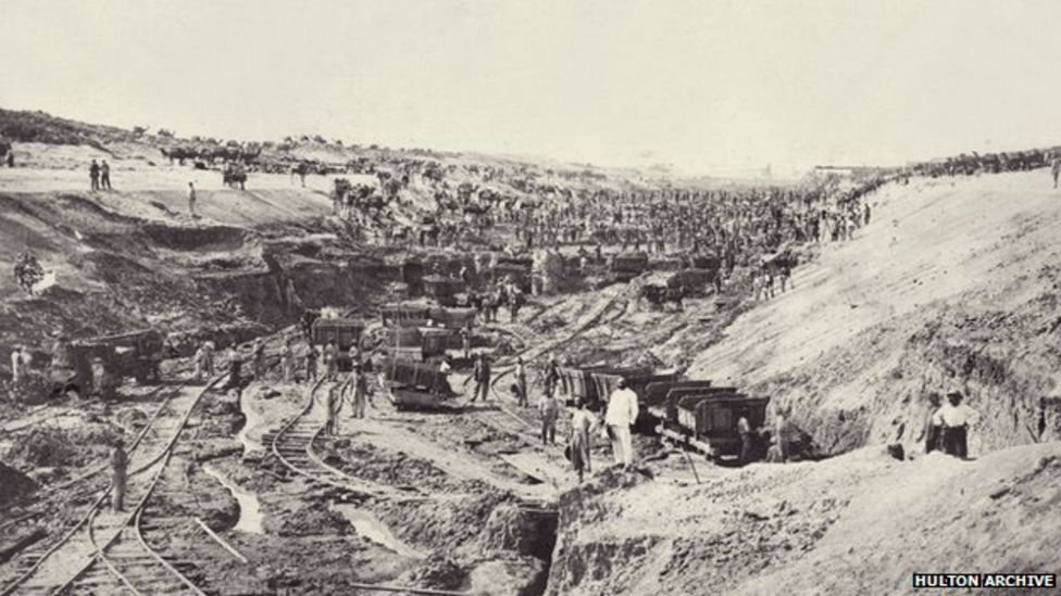 It is estimated that 1.5 million Egyptians worked on the canal and 1,25,000 died. Labour disputes and a cholera epidemic slowed construction. (5/14)