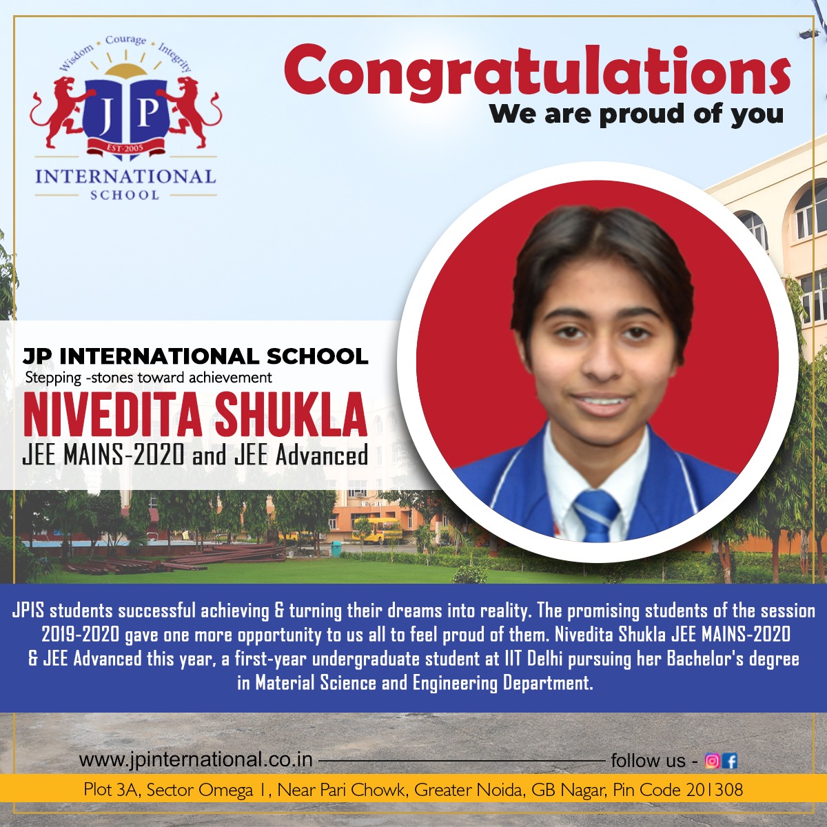 SparshIntlSchl's tweet image. The promising students of the #session2019-20 gave one more opportunity to us all to feel proud of them Nivedita Shukla #JEEMAINS-2020 &amp;amp; #JEEAdvanced this year, a first-year undergraduate student at #IITDelhi pursuing her Bachelor's degree in Material Science and Engineering Dep.