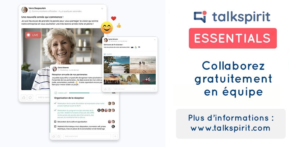 Avec Essentials, accédez gratuitement aux fonctionnalités essentielles de Talkspirit (tchat, visioconférence, drive...)

C'est à découvrir ici : pxle.me/fj4Lt4Ix

<a href="/01net/">01net</a> <a href="/CIO_France/">CIO-Online.com</a> <a href="/zdnetfr/">ZDNet.fr</a> <a href="/journaldunet/">Le Journal du Net</a> <a href="/itespressofr/">ITespresso France</a> <a href="/InformatiqNews/">InformatiqueNews</a> <a href="/frsilicon/">Silicon France</a> <a href="/l1formaticien/">L'INFORMATICIEN</a>