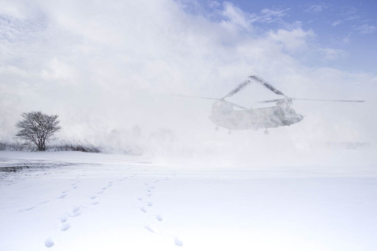 Defensie's tweet photo. Nederland lag bedekt onder een dikke, witte deken: hoe vaak maak je dat nou mee? De helikopterbemanningen van @dhcluchtmacht grepen de gelegenheid aan om sneeuwlandingen, ofwel 'white outs', te trainen. De #Defensiekrant verzamelde de mooiste foto's 🤩
https://t.co/HGxFcFw3aZ https://t.co/Yf8X9TkAiD