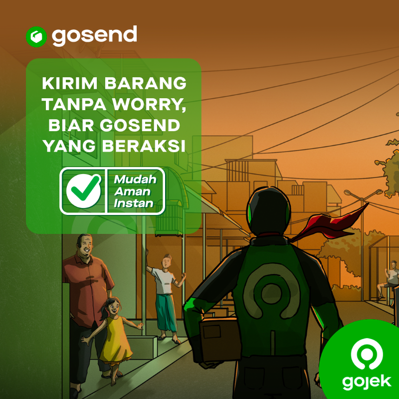 gojekindonesia's tweet photo. Cobain kirim barang lebih cepat, mudah dan aman pakai GoSend 📦💨
