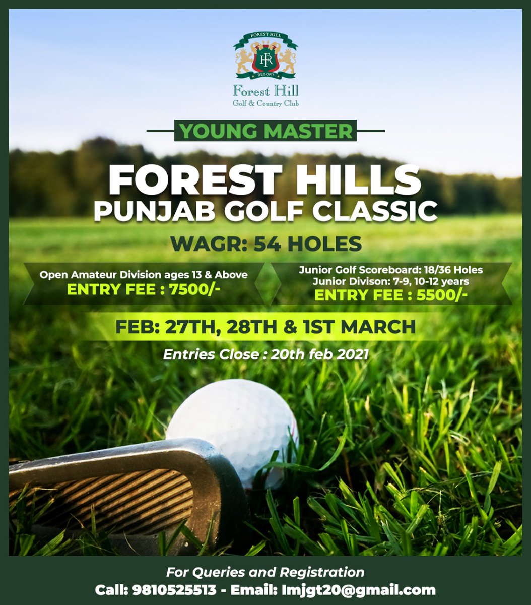 The young Master Punjab Golf Tournament is coming to FHR!!

It is matter of pride for Forest Hill golf &amp; Country Club to share with you all that we are the official venue partners of the Young Master Punjab Junior Golf Tournament that will be held on Feb 27,28th &amp; 1st March 2021