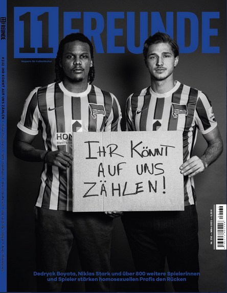 Paso al frente. La nueva edición de <a href="/11Freunde_de/">11FREUNDE_de</a> es histórica. Más de 800 jugadoras y jugadores de las ligas profesionales alemanas de fútbol apoyan a los futbolistas homosexuales: "Podéis contar con nosotros"