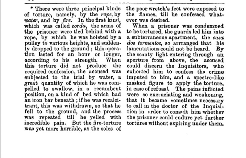 “When a prisoner was condemned to torture, the guards led him into a subterranean apartment, the ‘casa dos tormentos’ , so arranged that his lamentations could not be heard. The pain is inflicted was so excruciating and weakening that it became sometimes necessary to call in +