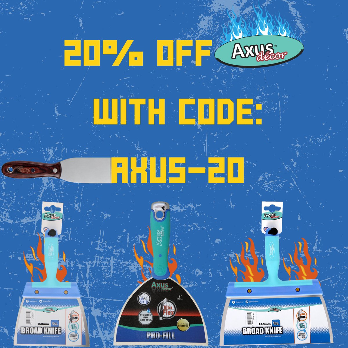 20% Off All Axus Decor items! Scrapers, gloves, brushes and many more!
.
.
.
Axus do some amazing stuff, especially their stainless steel range! Log on to our website at dawespaints.co.uk and use code AXUS-20 to get 20% discount!