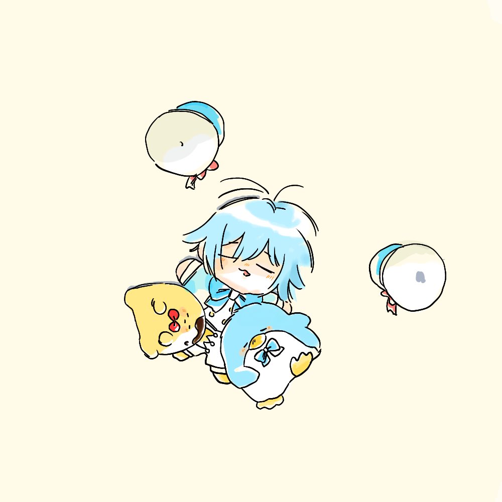 blue hair hat 1boy closed eyes chibi simple background male focus  illustration images