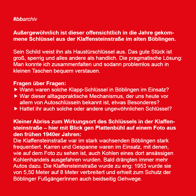 StadtBoeblingen's tweet photo. Kurioses aus dem #Stadtarchiv Böblingen:
Außergewöhnlich ist dieser offensichtlich in die Jahre gekommene Schlüssel aus der Klaffensteinstraße im alten #Böblingen.
https://t.co/VcfHW9RR0F...
#stadtbb #stadtböblingen #dagersheim #archiv #geschichte #stadtgeschichte #history https://t.co/9L3j52T3F0