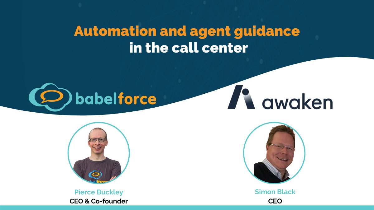 📢 Webinar Alert 📢
Discover one-of-the-kind automation for your contact centre over your morning coffee ☕ 
Join Simon Black, CEO of Awaken and Pierce Buckley, Founder &amp; CEO of babelforce on Thursday the 25th of February!

Register now: bit.ly/3jSHckZ
