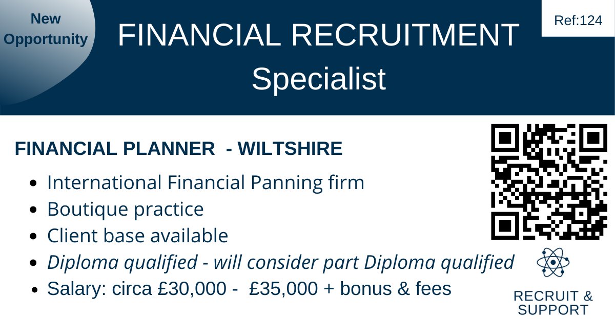ARRTalent's tweet image. WE ARE HIRING:  Employed Financial Planner - Full/Part Diploma qualified, based in Wiltshire.  Contact info@recruitandsupport.com 
  
#recruitandsupport #recruiting #searchandselection #financialadvisor #financialplanning #financialplanner #financialservices #wealthmanagement