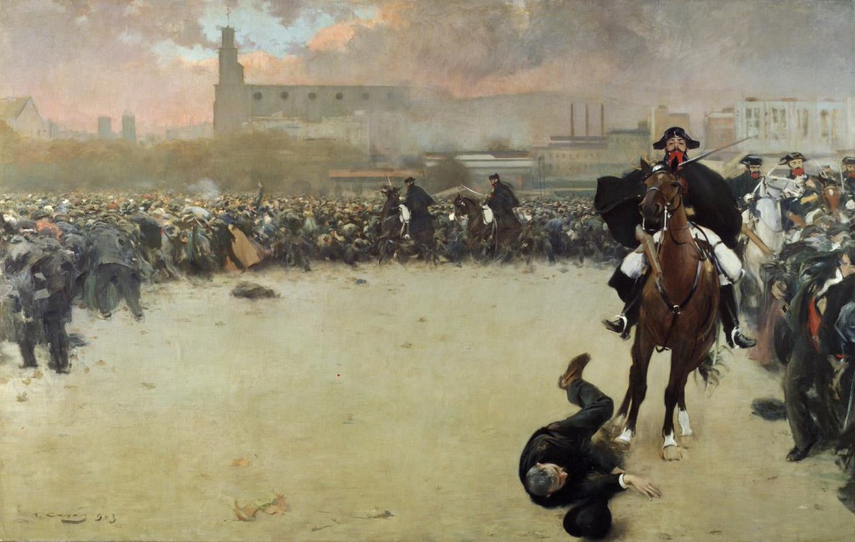 mhistoriacat's tweet photo. 🗓#Taldiacomavui de 1902 #Catalunya es paralitzava per reduir la jornada laboral a un màxim de 9h diàries.

Més de 100.000 obrers s'unirien per fer front a les dures càrregues per part de l'exèrcit espanyol i la Guàrdia Civil.

👉https://t.co/qWZ7gncdSX
🖌'La càrrega' - 1903 https://t.co/glaREjFXcl
