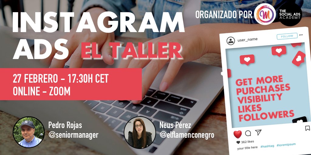 🚀🧪 Aprende a diseñar campañas de Ads en #Instagram y aumenta tus ventas, tu alcance y tus visualizaciones con poco presupuesto. 

¡Nuevo taller ONLINE este sábado 27 de febrero!

⏰ 17:30h - 21:00h 

+ Info aquí 👉bit.ly/Taller_IGADS  

#SocialMedia #SocialAds #FacebookAds