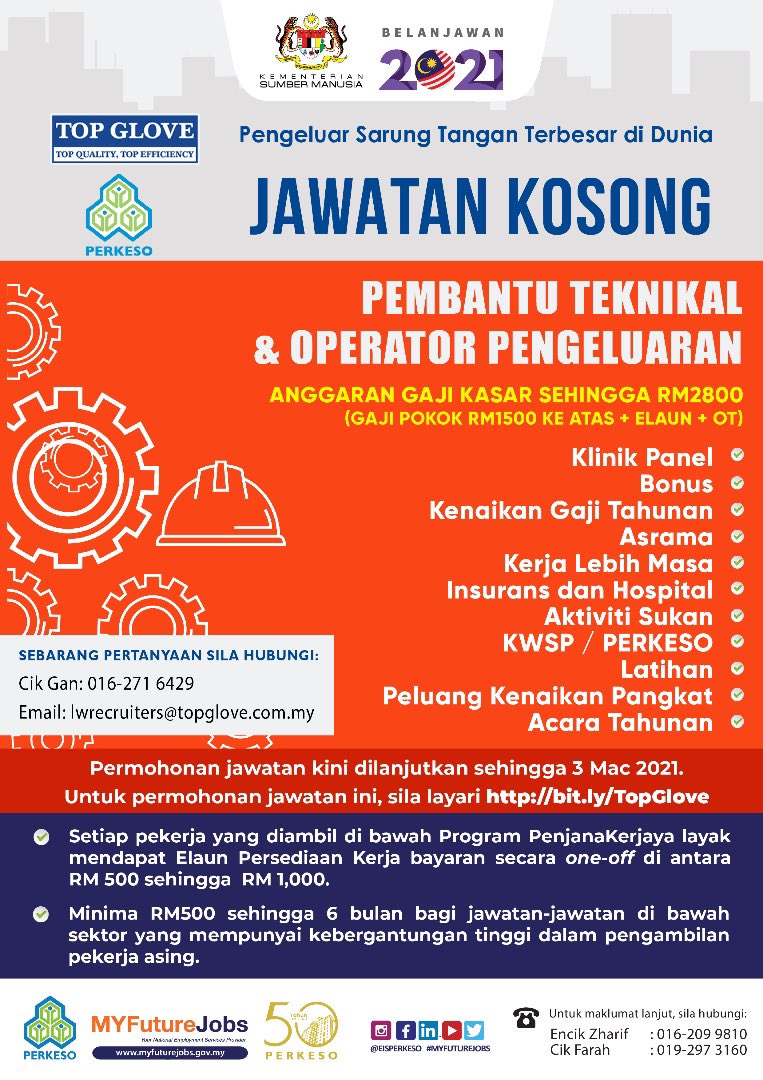 تويتر Kem Sumber Manusia على تويتر Jawatan Kosong Di Top Glove Corporation Bhd Di Bawah Program Penjanakerjaya Anda Boleh Memohon Pekerjaan Tersebut Melalui Https T Co R6rcd2fylo Semoga Berjaya Https T Co 8cnumabbng