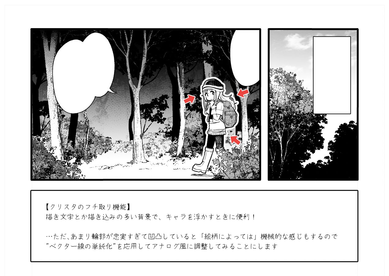 蛙瀬ぴょこ アナログっぽいフチ取り処理 クリスタで描き文字やキャラを白抜きするとき 筆でホワイトをぺぺッと塗った感じ で処理できないかなと思って ベクター補正機能 を応用してみた話 T Co 66gfvc6lje Twitter