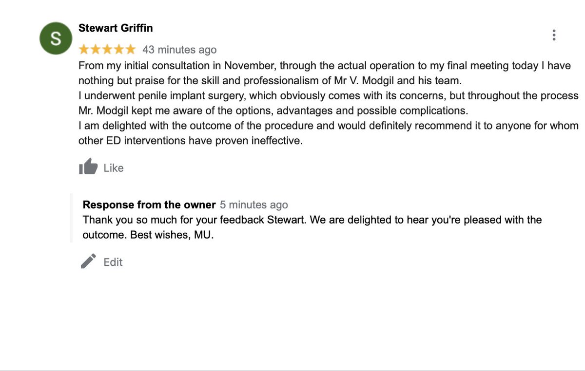 #Erectiledysfunction can have an enormous impact on our patient's quality of life. We recognise that; which is what makes the latest feedback even more special. Thank you for being brave enough to talk about #MensHealth #penileimplant #dontsufferinsilence #welldoneteam